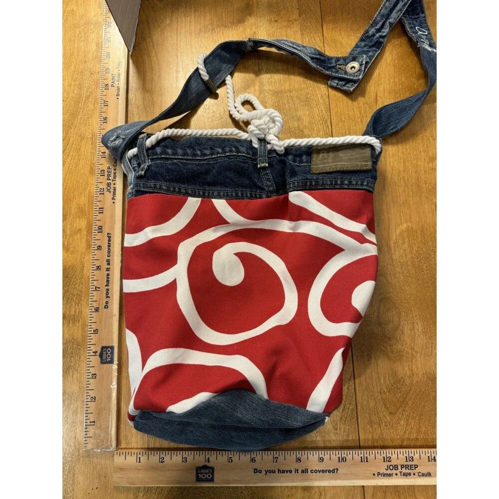 Handmade Crossbody Purse Tote Levis Lauren Denim jeans RED & White Swirl RARE